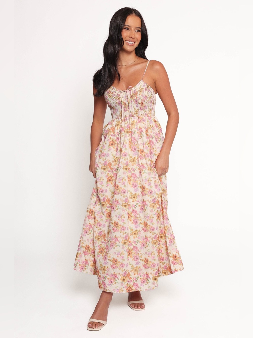 Pink Floral Smocked Petal & Pup Floral Tie-Front Salaca Maxi Dress - Medium NWT
